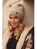 Ruffled hat with glitter and cappuccino pompom C59 - Online store - Boutique